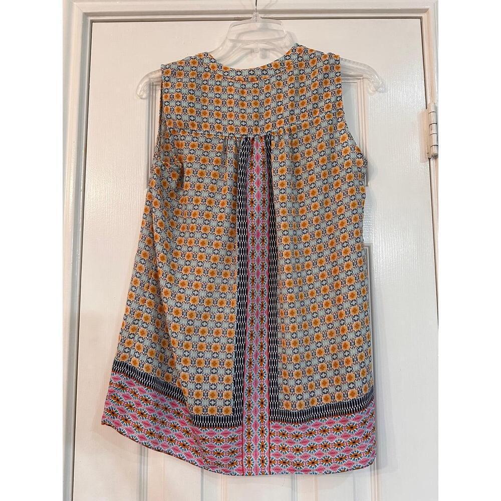 Mercer & Madison Womens S Multi Geometric Tie V-Neck Blouse Bohemian - Picture 5 of 5